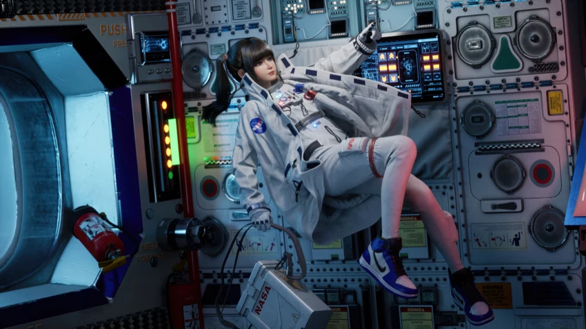 宇宙飞船 宇航服 女孩 科幻 漂浮 3D 12k动漫壁纸 - macGF